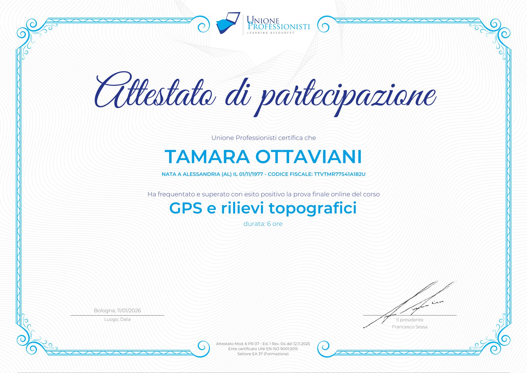 Anteprima Attestato GPS e rilievi topografici